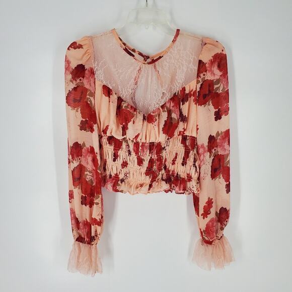 Free People Romantic Combo Floral Lace Daphne Blouse S - Picture 2 of 11